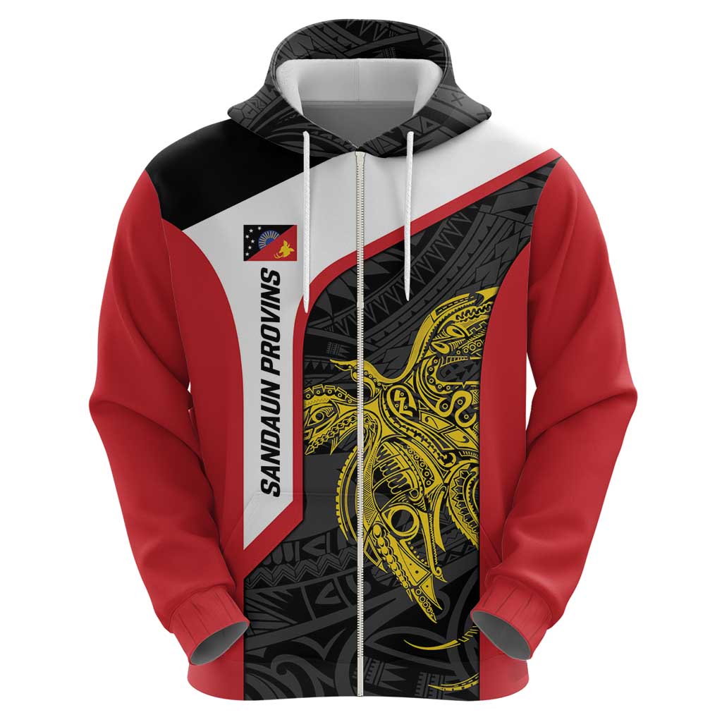Personalised PNG Sandaun Province Zip Hoodie Bird of Paradise Tattoo Flag Motif LT9 - Polynesian Pride