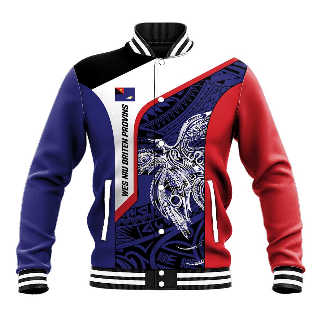 Personalised PNG West New Britain Province Baseball Jacket Bird of Paradise Tattoo Flag Motif LT9 Unisex Blue - Polynesian Pride
