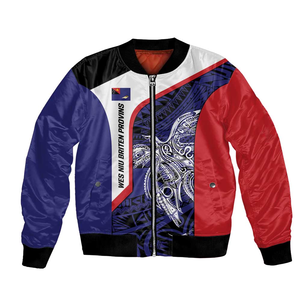 Personalised PNG West New Britain Province Bomber Jacket Bird of Paradise Tattoo Flag Motif LT9 Unisex Blue - Polynesian Pride