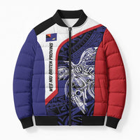 Personalised PNG West New Britain Province Bomber Puffer Jacket Bird of Paradise Tattoo Flag Motif LT9 Unisex Blue - Polynesian Pride