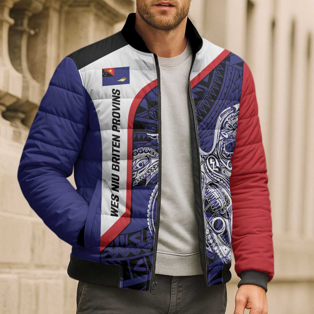 Personalised PNG West New Britain Province Bomber Puffer Jacket Bird of Paradise Tattoo Flag Motif LT9 - Polynesian Pride