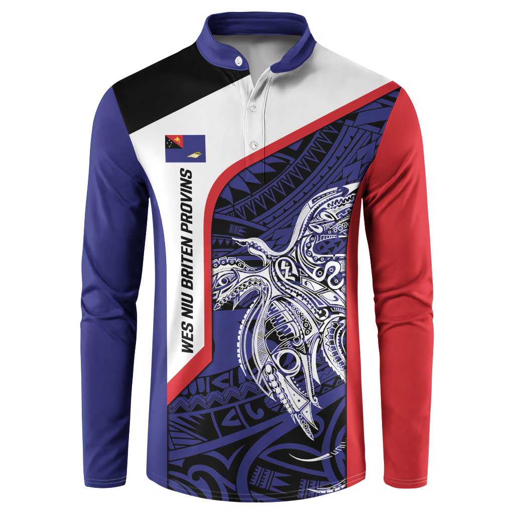 Personalised PNG West New Britain Province Button Sweatshirt Bird of Paradise Tattoo Flag Motif LT9 Blue - Polynesian Pride