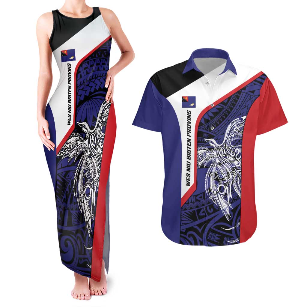 Personalised PNG West New Britain Province Couples Matching Tank Maxi Dress and Hawaiian Shirt Bird of Paradise Tattoo Flag Motif - Polynesian Pride