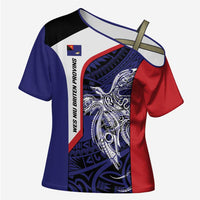 Personalised PNG West New Britain Province Cross Shoulder Shirt Bird of Paradise Tattoo Flag Motif LT9 Female Blue - Polynesian Pride