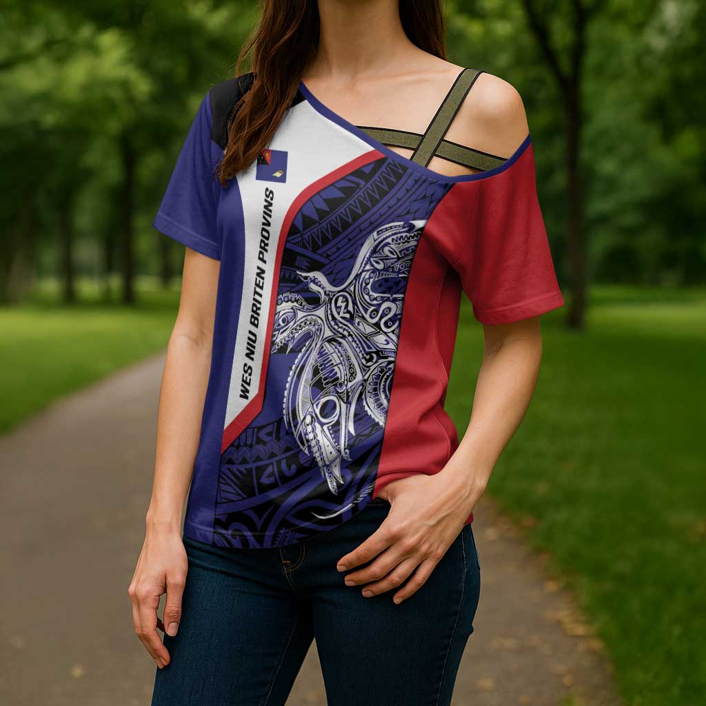 Personalised PNG West New Britain Province Cross Shoulder Shirt Bird of Paradise Tattoo Flag Motif LT9 - Polynesian Pride