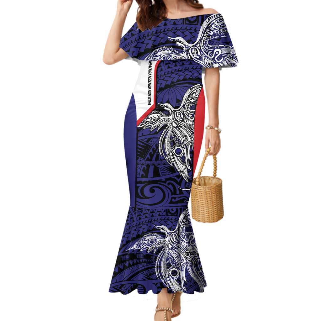 Personalised PNG West New Britain Province Family Matching Mermaid Dress and Hawaiian Shirt Bird of Paradise Tattoo Flag Motif LT9 Mom's Dress Blue - Polynesian Pride