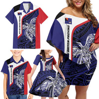 Personalised PNG West New Britain Province Family Matching Off Shoulder Short Dress and Hawaiian Shirt Bird of Paradise Tattoo Flag Motif LT9 - Polynesian Pride