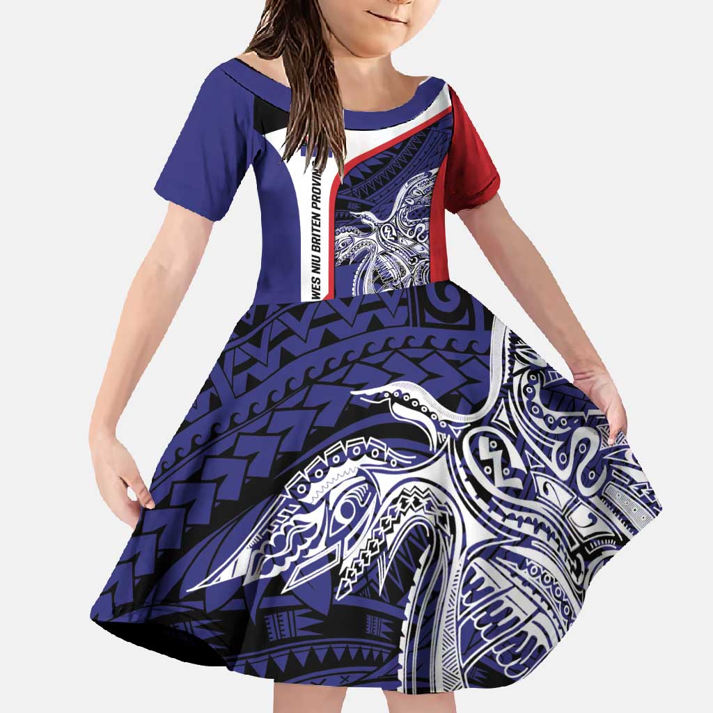 Personalised PNG West New Britain Province Family Matching Summer Maxi Dress and Hawaiian Shirt Bird of Paradise Tattoo Flag Motif LT9 Daughter's Dress Blue - Polynesian Pride