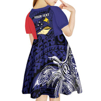 Personalised PNG West New Britain Province Kid Short Sleeve Dress Bird of Paradise Tattoo Flag Motif LT9 - Polynesian Pride