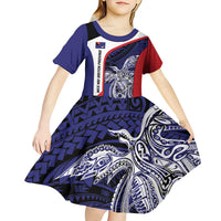 Personalised PNG West New Britain Province Kid Short Sleeve Dress Bird of Paradise Tattoo Flag Motif LT9 - Polynesian Pride