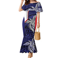 Personalised PNG West New Britain Province Mermaid Dress Bird of Paradise Tattoo Flag Motif LT9 Women Blue - Polynesian Pride