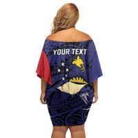 Personalised PNG West New Britain Province Off Shoulder Short Dress Bird of Paradise Tattoo Flag Motif LT9 - Polynesian Pride