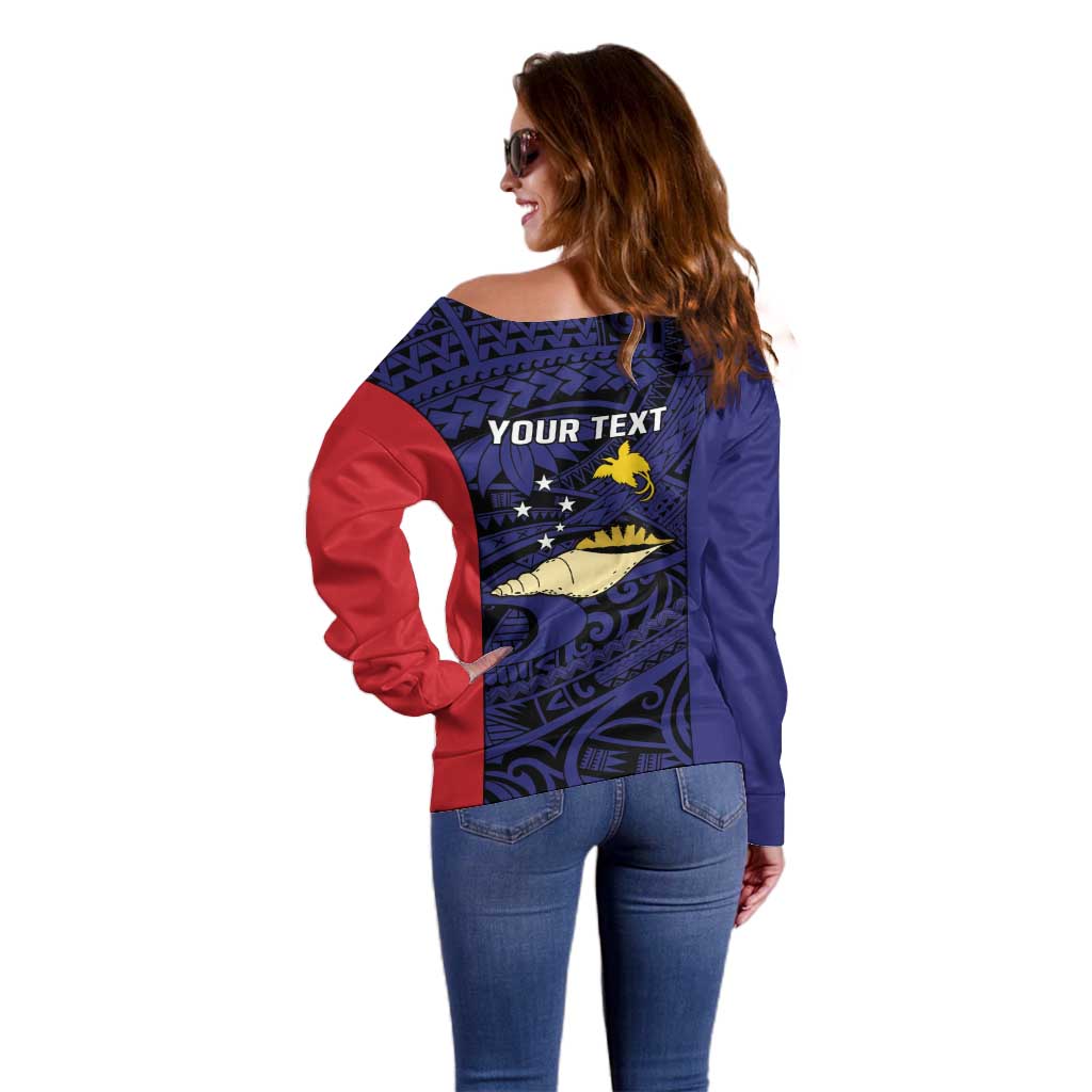 Personalised PNG West New Britain Province Off Shoulder Sweater Bird of Paradise Tattoo Flag Motif LT9 - Polynesian Pride