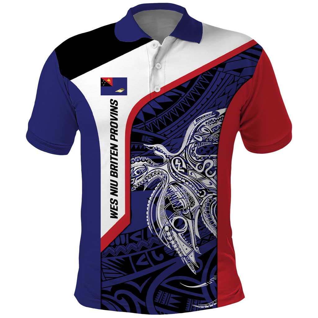 Personalised PNG West New Britain Province Polo Shirt Bird of Paradise Tattoo Flag Motif LT9 Blue - Polynesian Pride