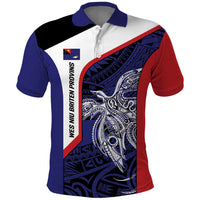 Personalised PNG West New Britain Province Polo Shirt Bird of Paradise Tattoo Flag Motif LT9 Blue - Polynesian Pride