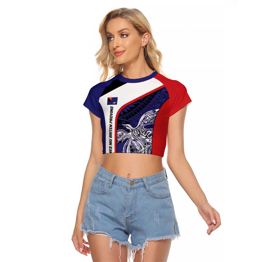 Personalised PNG West New Britain Province Raglan Cropped T Shirt Bird of Paradise Tattoo Flag Motif LT9 Female Blue - Polynesian Pride