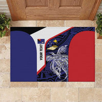 Personalised PNG West New Britain Province Rubber Doormat Bird of Paradise Tattoo Flag Motif LT9 Blue - Polynesian Pride