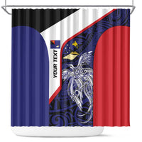 Personalised PNG West New Britain Province Shower Curtain Bird of Paradise Tattoo Flag Motif LT9 Blue - Polynesian Pride