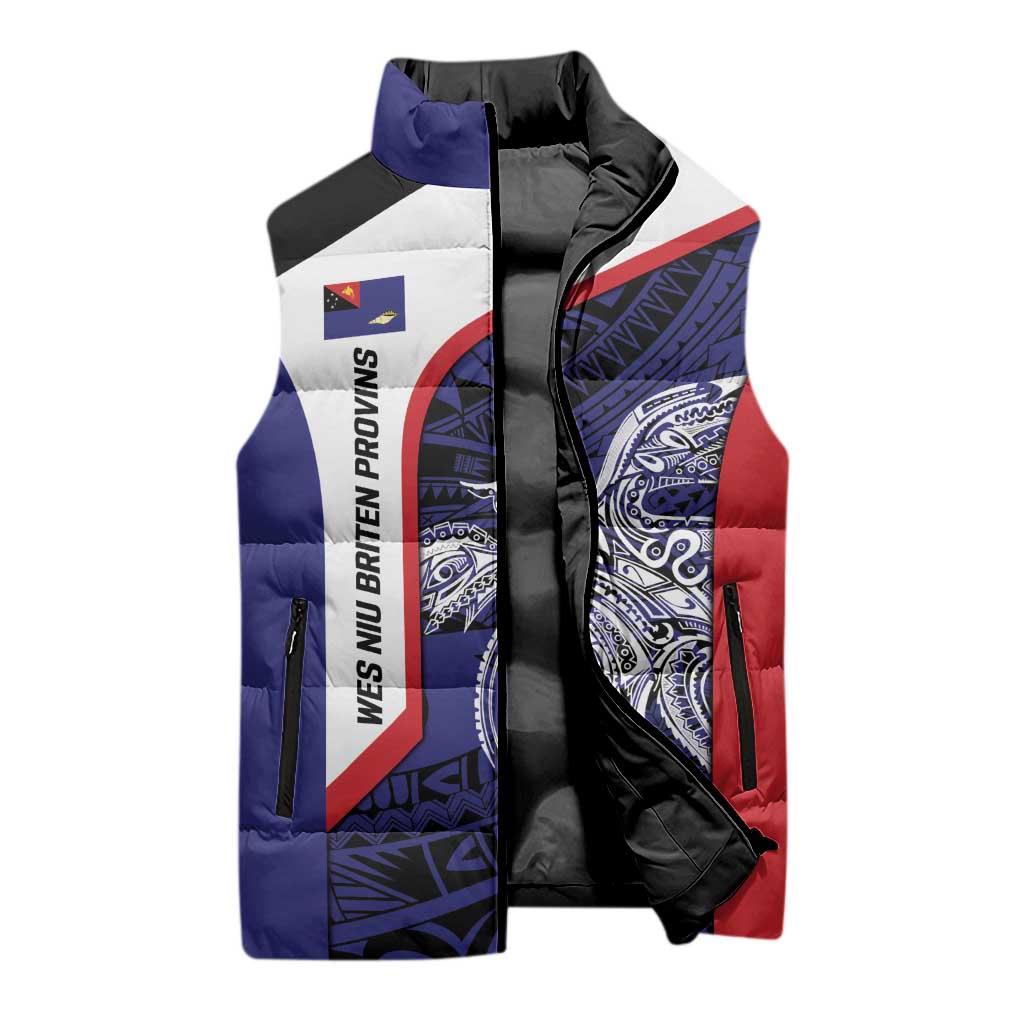 Personalised PNG West New Britain Province Sleeveless Puffer Jacket Bird of Paradise Tattoo Flag Motif LT9 - Polynesian Pride