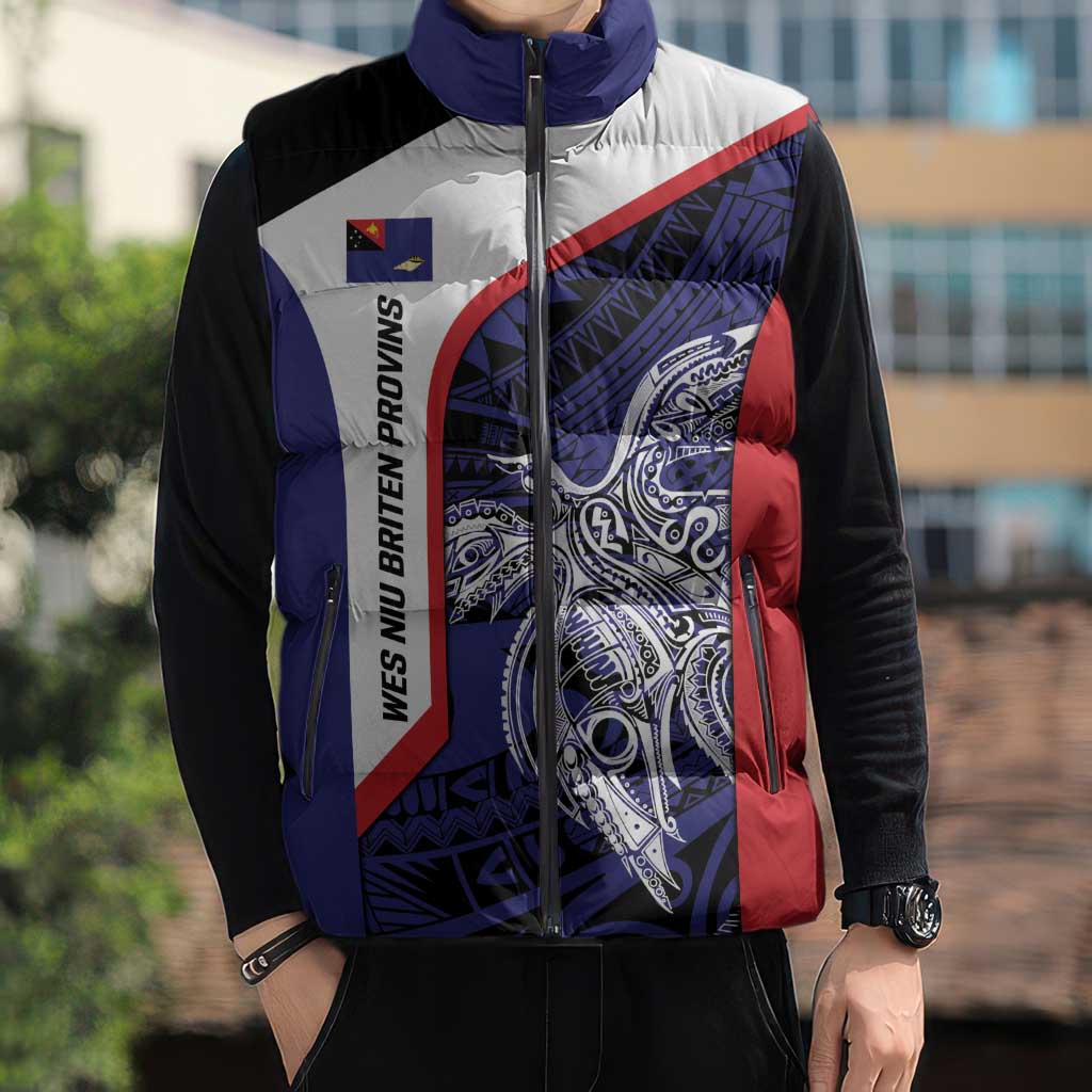 Personalised PNG West New Britain Province Sleeveless Puffer Jacket Bird of Paradise Tattoo Flag Motif LT9 - Polynesian Pride