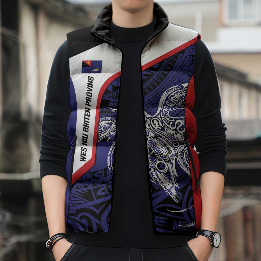 Personalised PNG West New Britain Province Sleeveless Puffer Jacket Bird of Paradise Tattoo Flag Motif LT9 - Polynesian Pride
