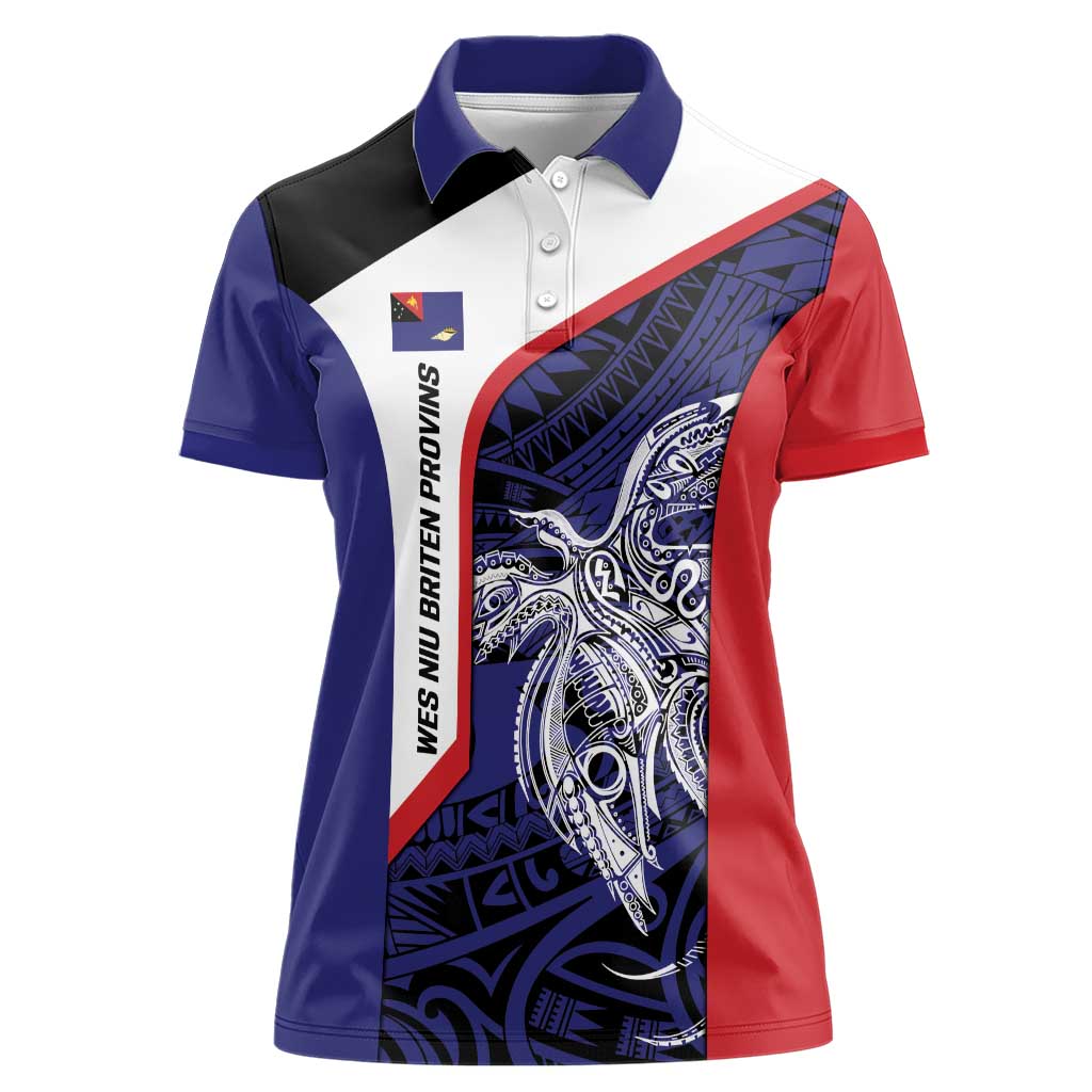 Personalised PNG West New Britain Province Women Polo Shirt Bird of Paradise Tattoo Flag Motif LT9 Female Blue - Polynesian Pride