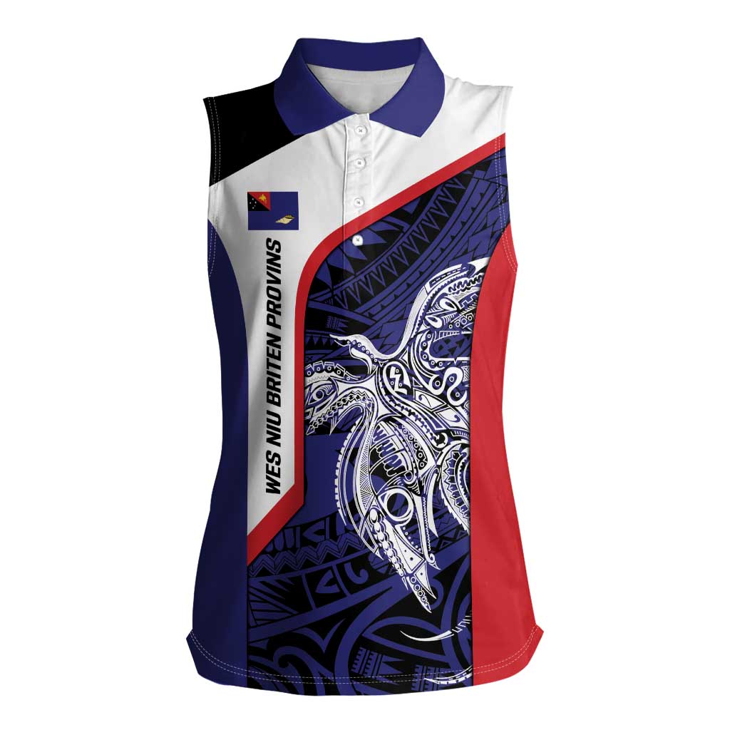 Personalised PNG West New Britain Province Women Sleeveless Polo Shirt Bird of Paradise Tattoo Flag Motif LT9 Female Blue - Polynesian Pride