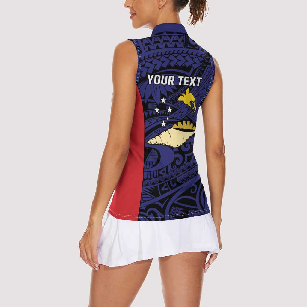 Personalised PNG West New Britain Province Women Sleeveless Polo Shirt Bird of Paradise Tattoo Flag Motif LT9 - Polynesian Pride