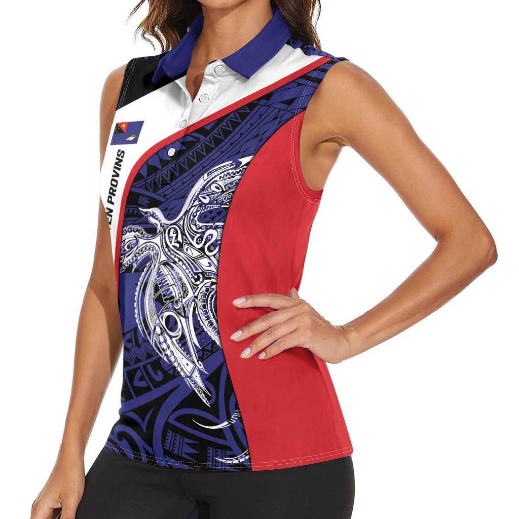 Personalised PNG West New Britain Province Women Sleeveless Polo Shirt Bird of Paradise Tattoo Flag Motif LT9 - Polynesian Pride