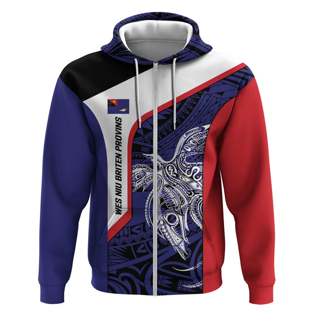 Personalised PNG West New Britain Province Zip Hoodie Bird of Paradise Tattoo Flag Motif LT9 Zip Hoodie Blue - Polynesian Pride