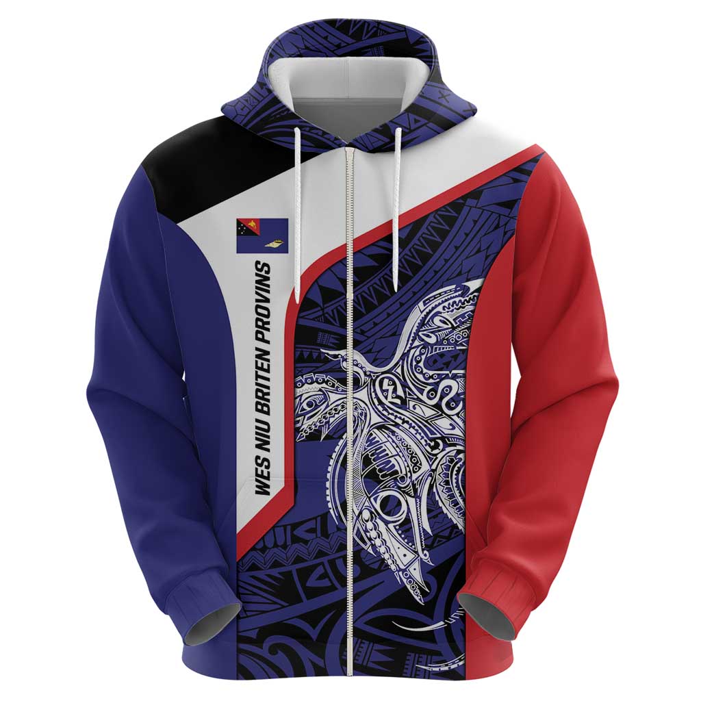 Personalised PNG West New Britain Province Zip Hoodie Bird of Paradise Tattoo Flag Motif LT9 - Polynesian Pride