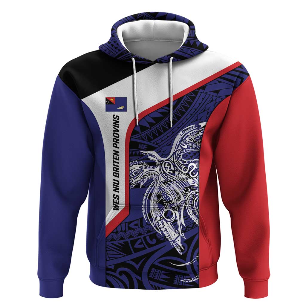 Personalised PNG West New Britain Province Zip Hoodie Bird of Paradise Tattoo Flag Motif LT9 Pullover Hoodie Blue - Polynesian Pride