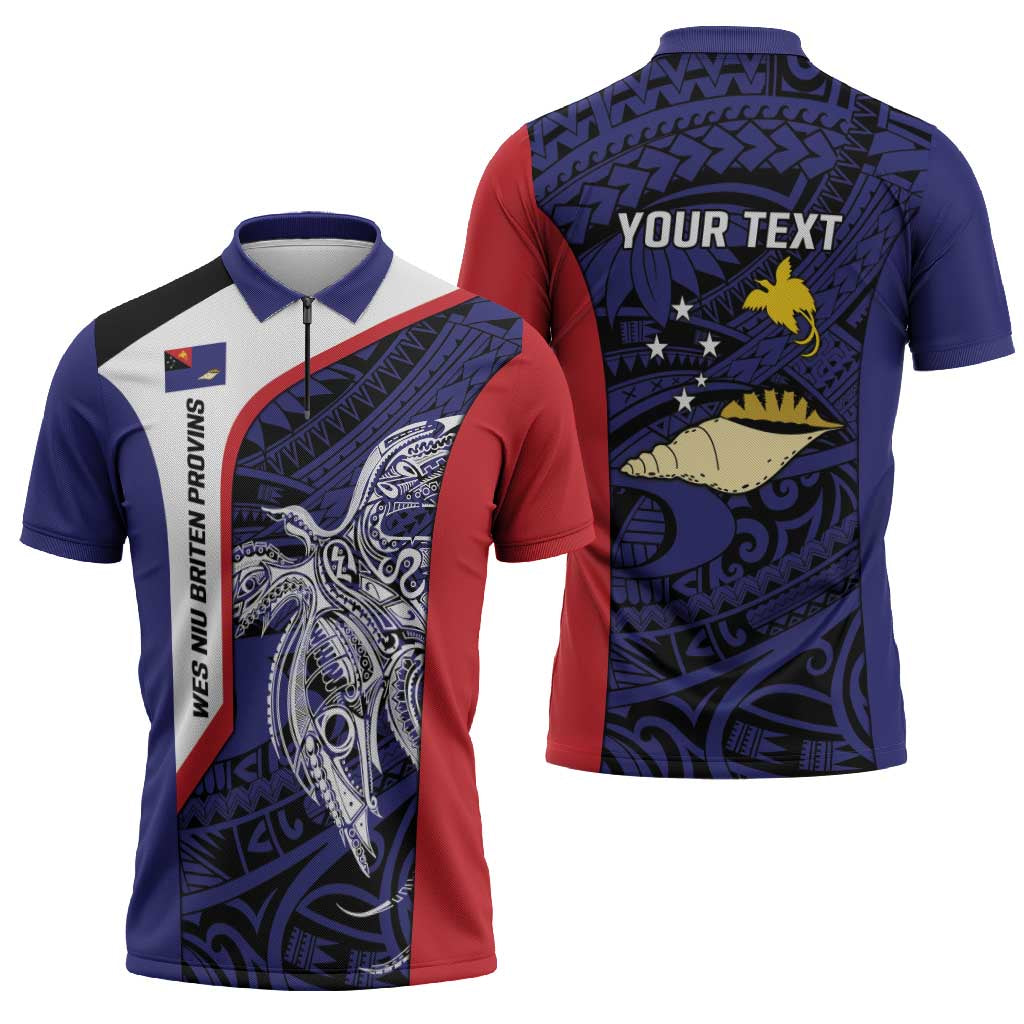 Personalised PNG West New Britain Province Zipper Polo Shirt Bird of Paradise Tattoo Flag Motif LT9 - Polynesian Pride