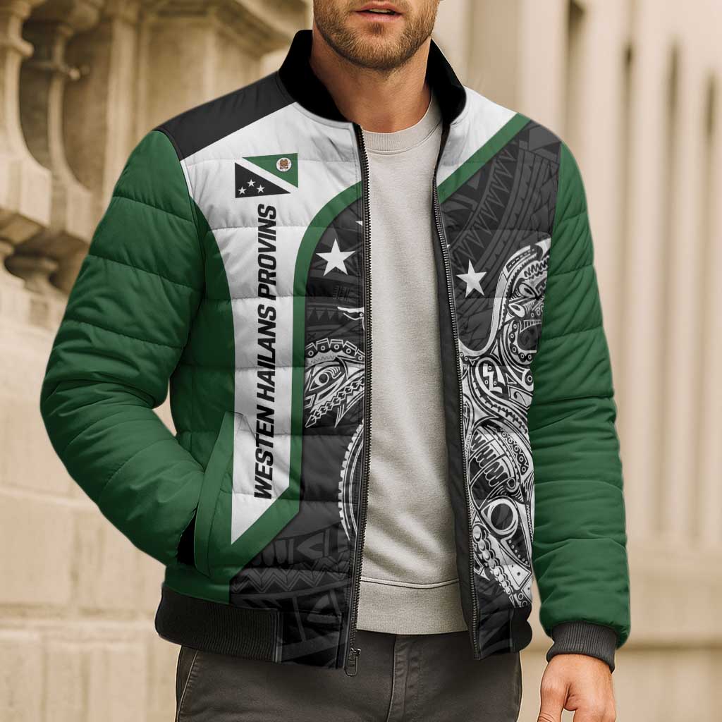 Personalised PNG Western Highlands Province Bomber Puffer Jacket Bird of Paradise Tattoo Flag Motif LT9 - Polynesian Pride