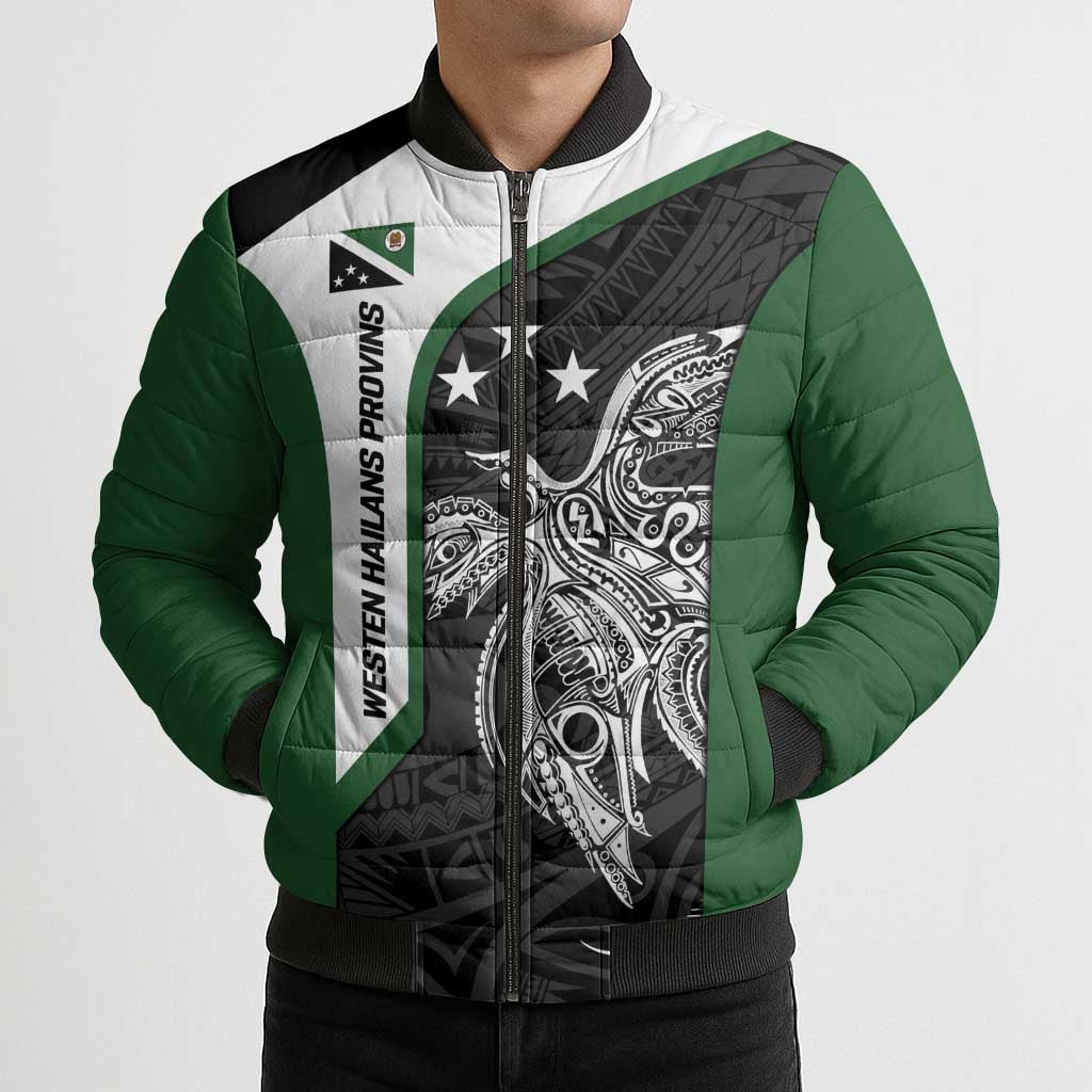 Personalised PNG Western Highlands Province Bomber Puffer Jacket Bird of Paradise Tattoo Flag Motif LT9 - Polynesian Pride