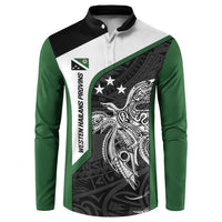 Personalised PNG Western Highlands Province Button Sweatshirt Bird of Paradise Tattoo Flag Motif LT9 Green - Polynesian Pride