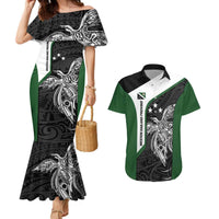 Personalised PNG Western Highlands Province Couples Matching Mermaid Dress and Hawaiian Shirt Bird of Paradise Tattoo Flag Motif LT9 Green - Polynesian Pride