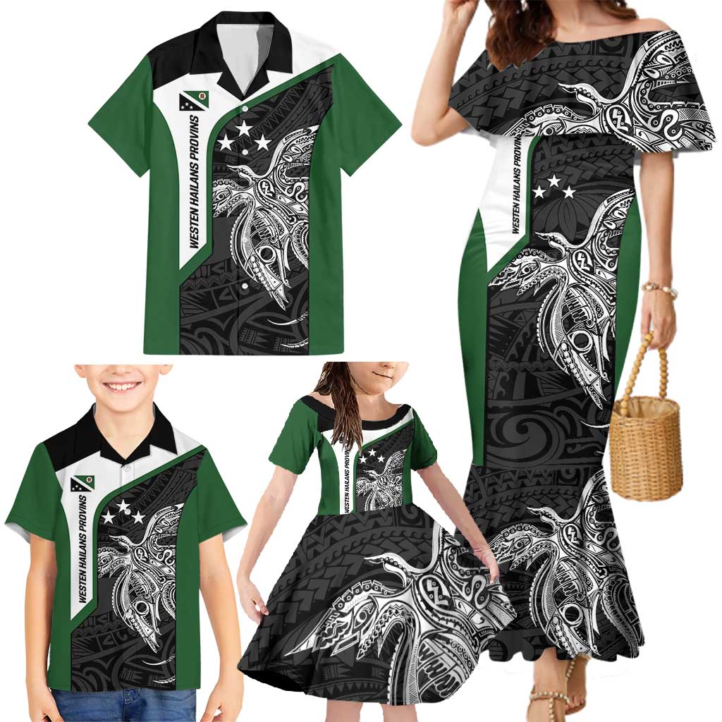 Personalised PNG Western Highlands Province Family Matching Mermaid Dress and Hawaiian Shirt Bird of Paradise Tattoo Flag Motif LT9 - Polynesian Pride