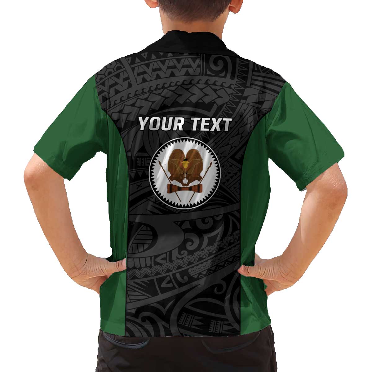 Personalised PNG Western Highlands Province Family Matching Off The Shoulder Long Sleeve Dress and Hawaiian Shirt Bird of Paradise Tattoo Flag Motif LT9 - Polynesian Pride