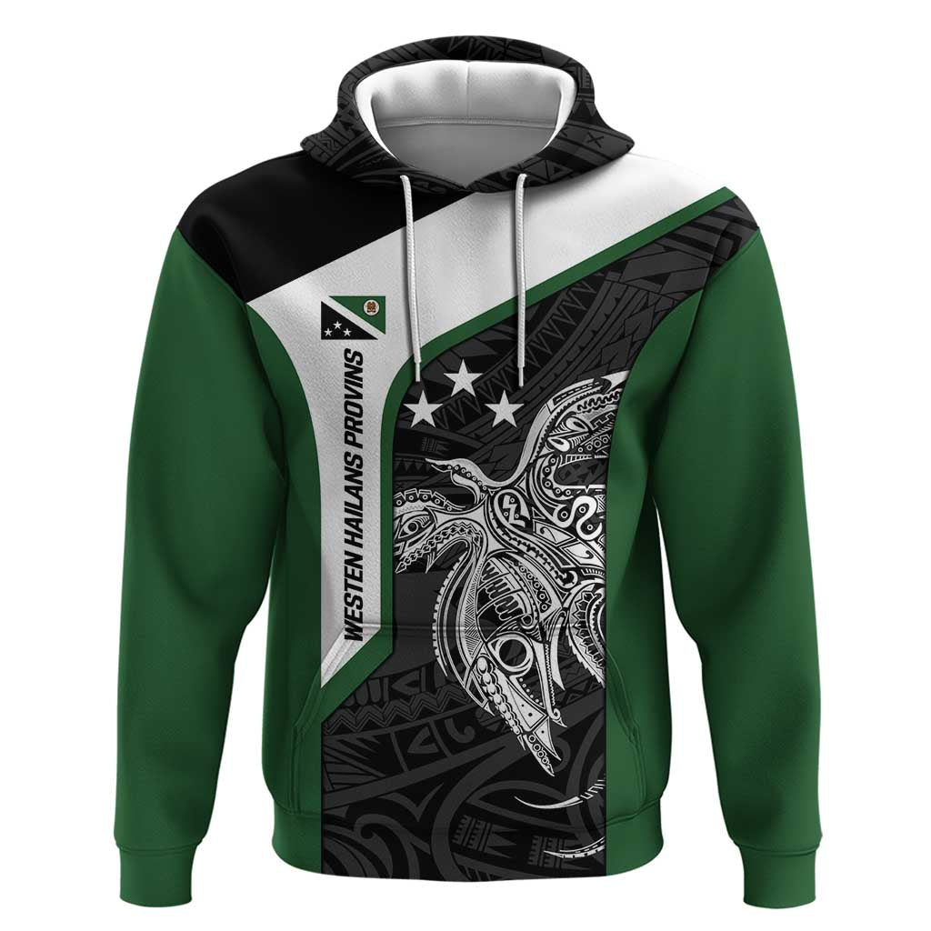 Personalised PNG Western Highlands Province Hoodie Bird of Paradise Tattoo Flag Motif LT9 Pullover Hoodie Green - Polynesian Pride