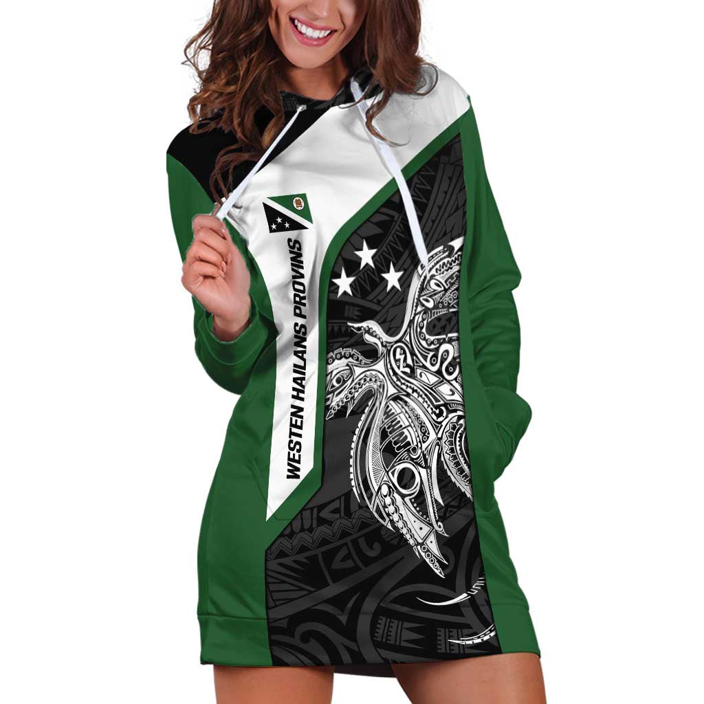Personalised PNG Western Highlands Province Hoodie Dress Bird of Paradise Tattoo Flag Motif LT9 Green - Polynesian Pride