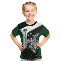 Personalised PNG Western Highlands Province Kid T Shirt Bird of Paradise Tattoo Flag Motif LT9 Green - Polynesian Pride