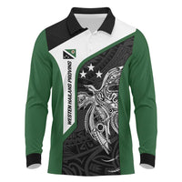 Personalised PNG Western Highlands Province Long Sleeve Polo Shirt Bird of Paradise Tattoo Flag Motif LT9 Green - Polynesian Pride