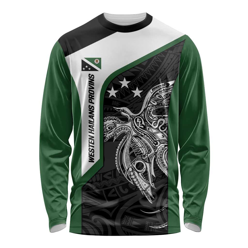 Personalised PNG Western Highlands Province Long Sleeve Shirt Bird of Paradise Tattoo Flag Motif LT9 Unisex Green - Polynesian Pride