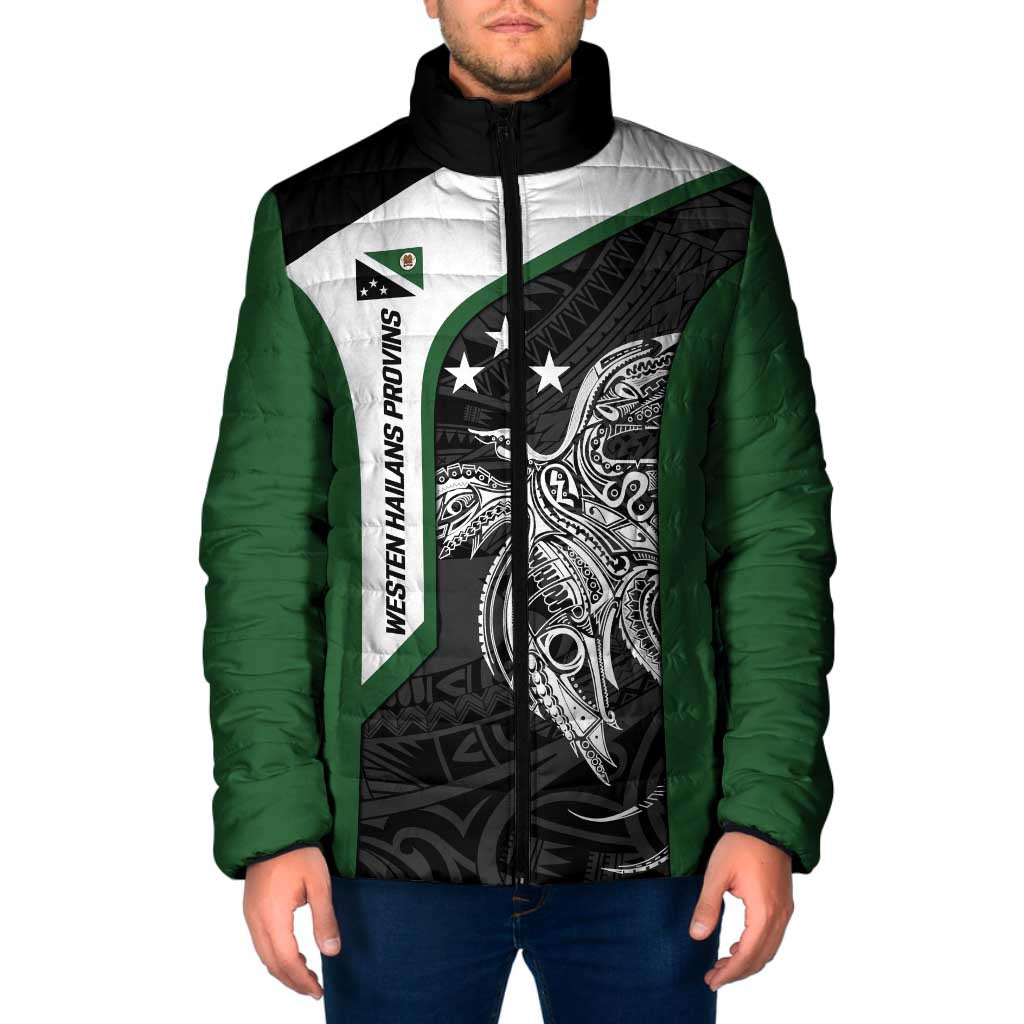 Personalised PNG Western Highlands Province Padded Jacket Bird of Paradise Tattoo Flag Motif LT9 Men Green - Polynesian Pride
