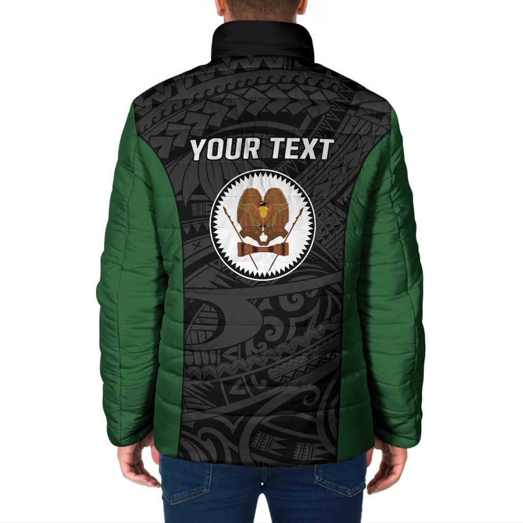 Personalised PNG Western Highlands Province Padded Jacket Bird of Paradise Tattoo Flag Motif LT9 - Polynesian Pride