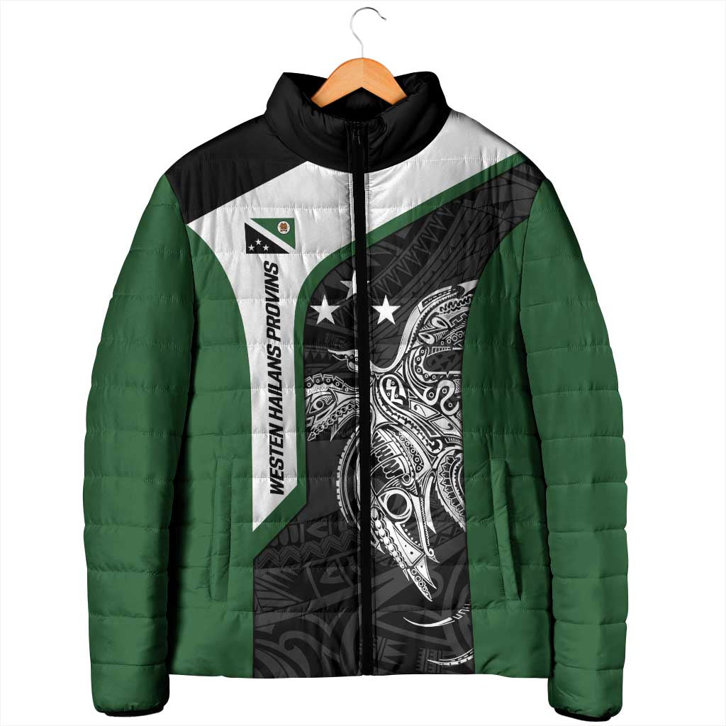 Personalised PNG Western Highlands Province Padded Jacket Bird of Paradise Tattoo Flag Motif LT9 - Polynesian Pride