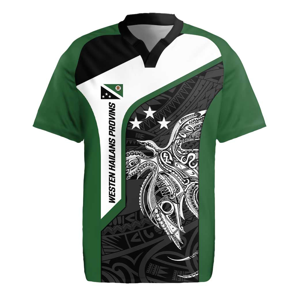 Personalised PNG Western Highlands Province Rugby Jersey Bird of Paradise Tattoo Flag Motif LT9 Green - Polynesian Pride