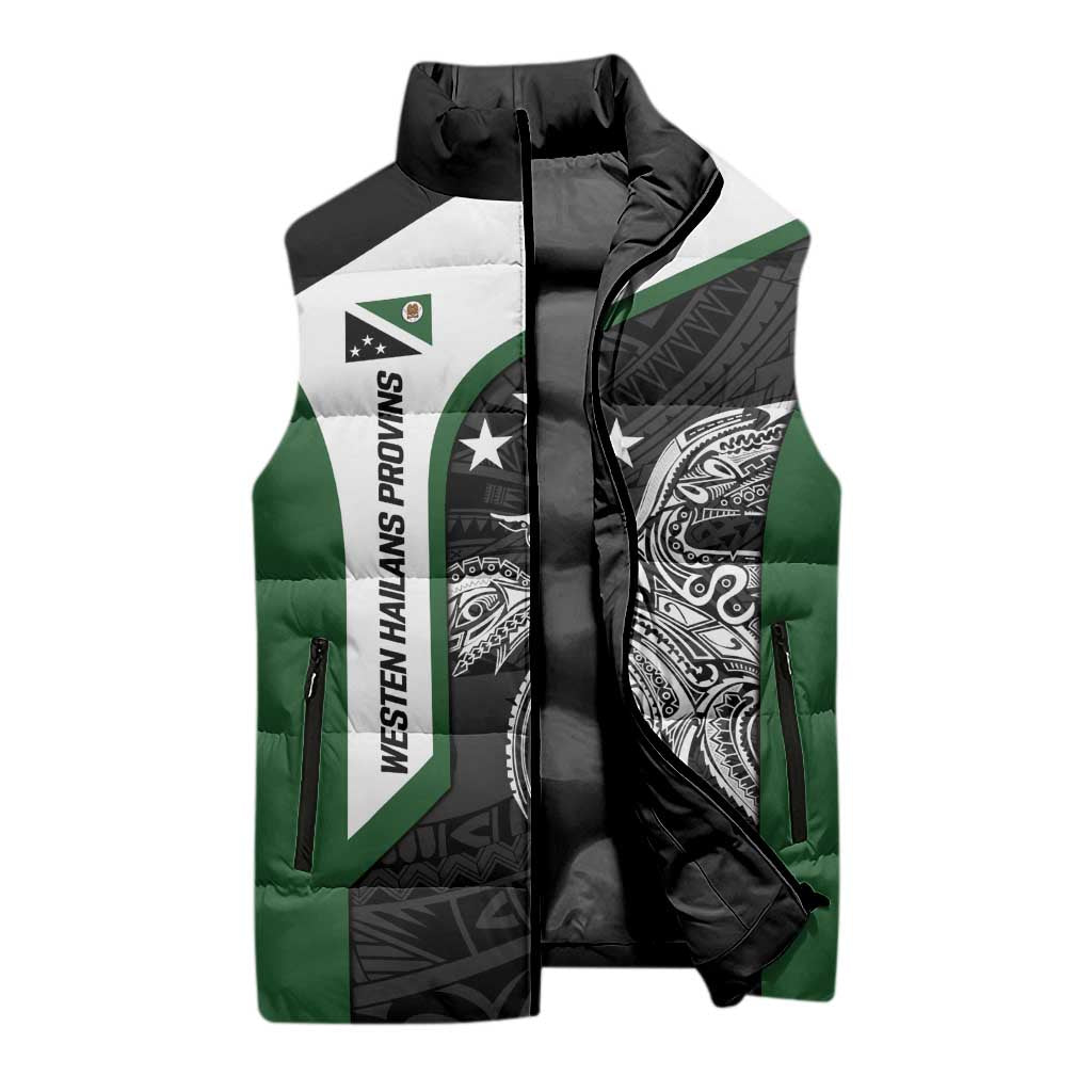 Personalised PNG Western Highlands Province Sleeveless Puffer Jacket Bird of Paradise Tattoo Flag Motif LT9 - Polynesian Pride