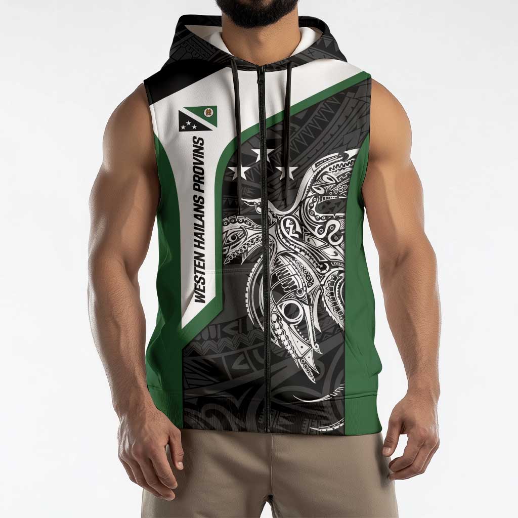 Personalised PNG Western Highlands Province Sleeveless Zip Hoodie Bird of Paradise Tattoo Flag Motif LT9 - Polynesian Pride